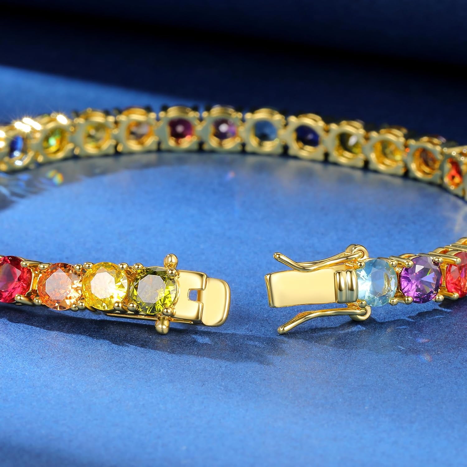 GEMSME Women Bracelet 18K Yellow Gold Plated 5.0 Round Colorful Cubic Zirconia Classic Tennis Bracelet for Women Men 8 Inch