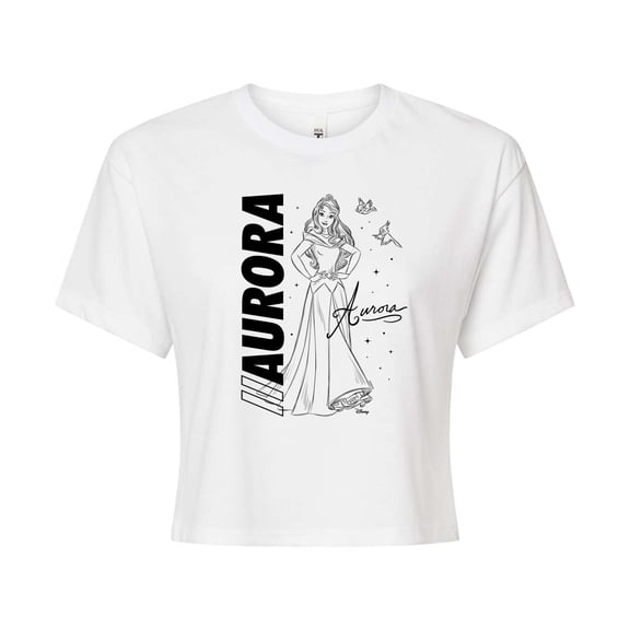 Disney - Autograph Aurora - Juniors Cropped Cotton Blend T-Shirt
