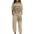 thumbnail image 2 of Women's 2-Piece Short Sleeve Button Solid T-Shirt Top and Long Pants Outfit - Polyester Spandex, Casual Summer Style, 2 of 6