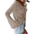 thumbnail image 4 of Long Sleeve Hollow-Up V-Neck Women Drawstring Knit Sweater Tops, 4 of 4