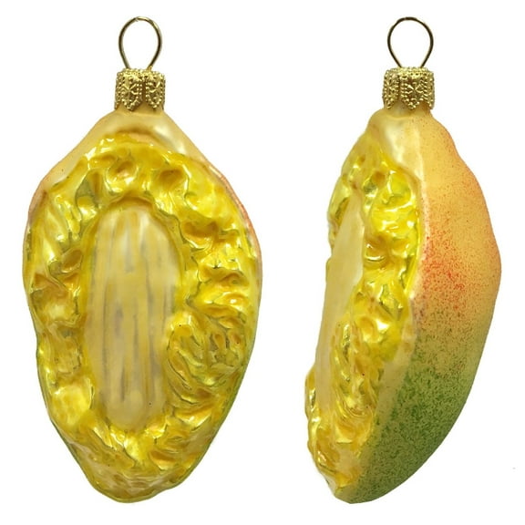 Slice of Mango Fruit Polish Glass Christmas Ornament Food Decoration Set of 2
