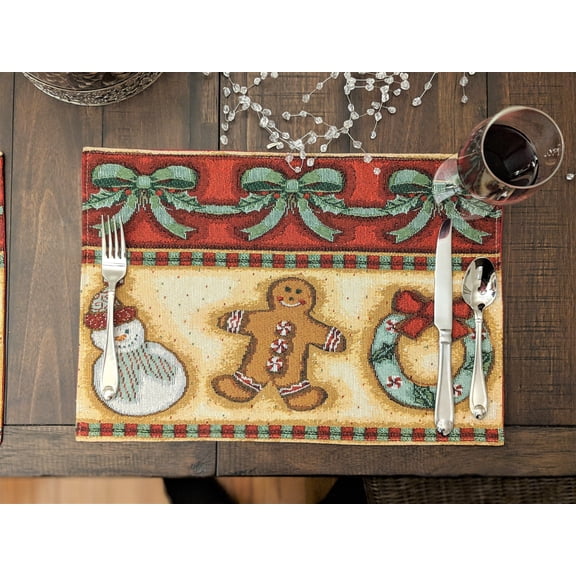 DaDa Bedding Set of 4-Pieces Gingerbread Sweets Holiday Woven Tapestry Placemats 13” x 19” (12917)