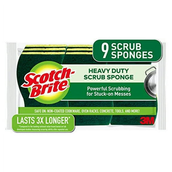 Scotch-Brite Heavy Duty Scrub Sponges For Washing Dishes And Kitchen Use, Green/Yellow, Standard, 9 Count