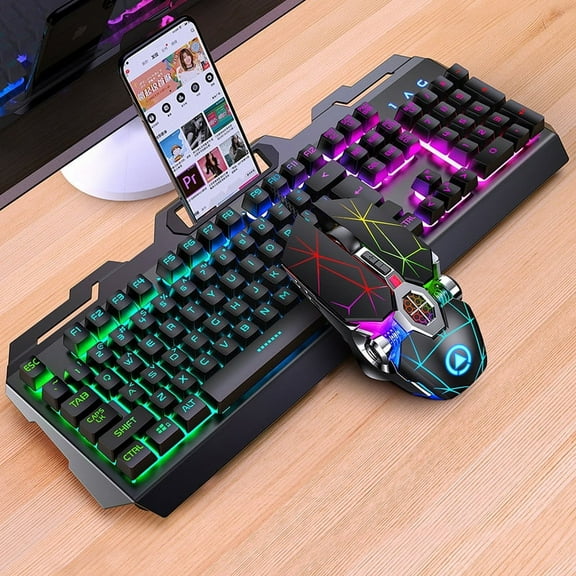 Mechanical Gaming Keyboard and Mouse Combo Switch 104 Keys Rainbow Backlit Keyboards, 3200 Dots for PC Gamer Computer Laptop