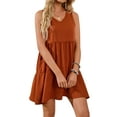 thumbnail image 6 of YouLoveIt Women's Summer Dress Mini Dresses V-Neck Sleeveless Ruffle Dress Loose Fit Ruffle Swing Dress Beach Cover up Plain Dress Summer Mini Dress Solid Color, 6 of 8