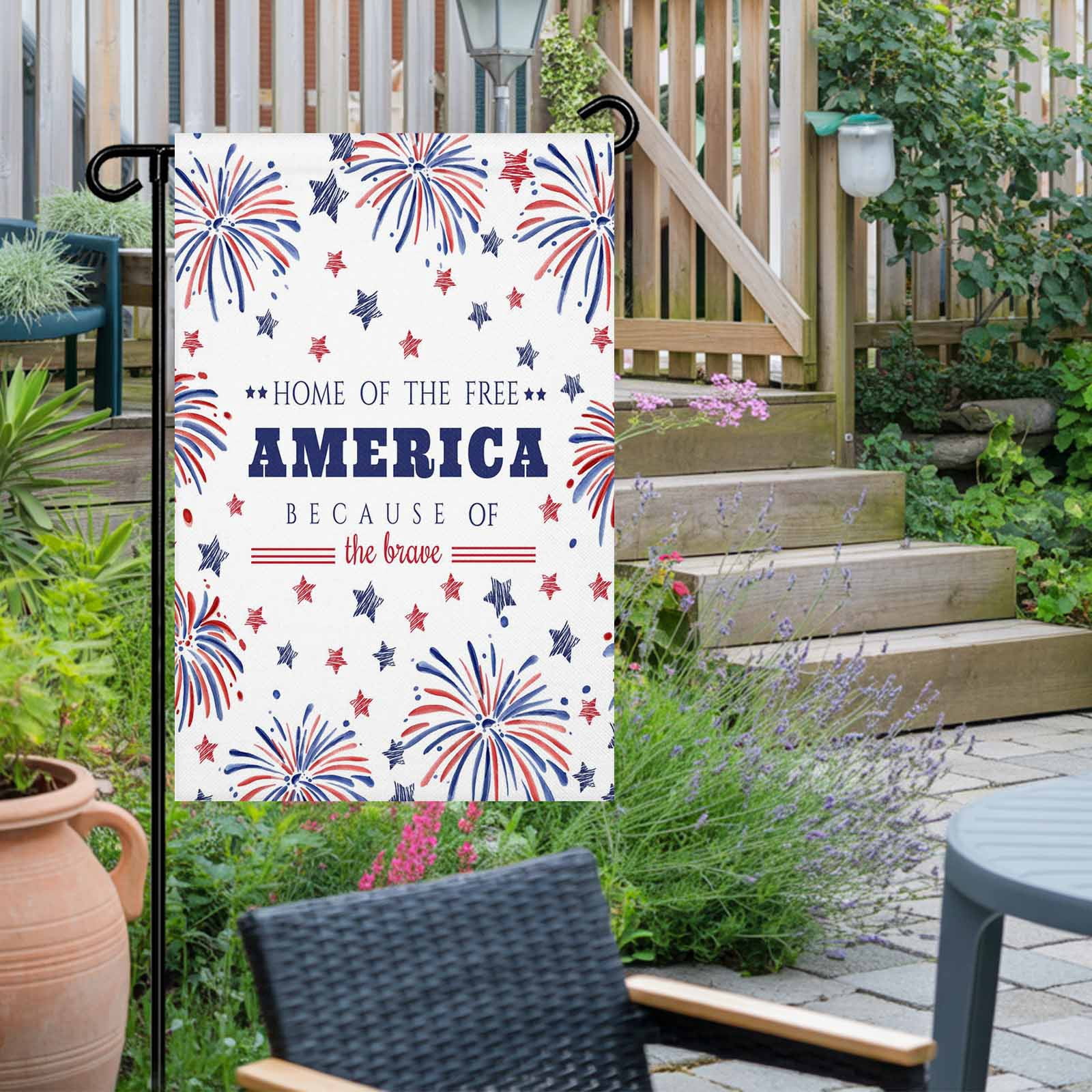 4th of July Garden Flags Patriotic Stars Fireworks Garden Flag Double Sided Welcome Flag Free USA Flag Independence Day Yard Flags for Outdoor Lawn Porch Memorial Day Holiday Decor 28x40 Inch