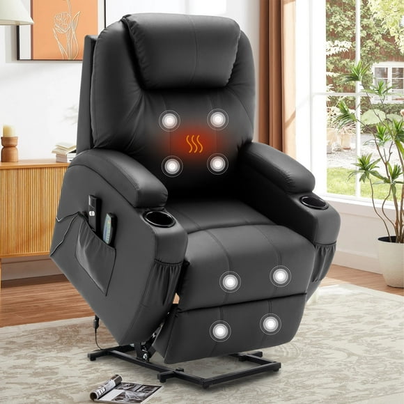 YSICK Power Lift Recliner Chair for Elderly with Massage and Heat Faux Leather for Living Room,Black