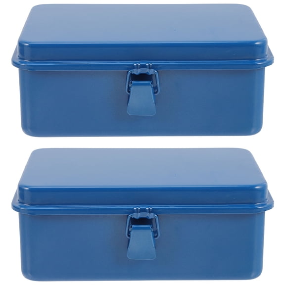 OUNONA 2pcs Portable Metal Tool Boxes Durable Iron Tool Cases With Latching Handles For Car Garage And Household Use Waterproof And Stackable