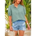 thumbnail image 6 of PRETTYGARDEN Women's Summer Button Down Shirts Short Lantern Sleeve V Neck Cotton Cute Dressy Casual Ladies Tops Blouses, 6 of 7