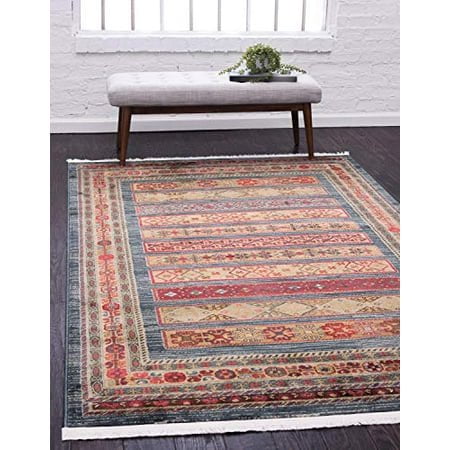 Unique Loom Fars Collection Modern Classic Tribal Inspired Design with Border Area Rug, 5 x 8 ft, Blue/Red