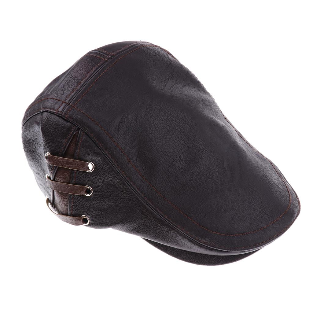 Classic Men's PU Leather Flat IVY Newsboy Driver Hats Dark Brown, as