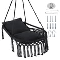thumbnail image 6 of Hendoct Boho Macrame Hanging Swing Chair with 2 Cushions, Cotton Hammock Chair, 330lbs Capacity, 2 Hanging Methods for Indoor Outdoor Patio (Black), 6 of 9