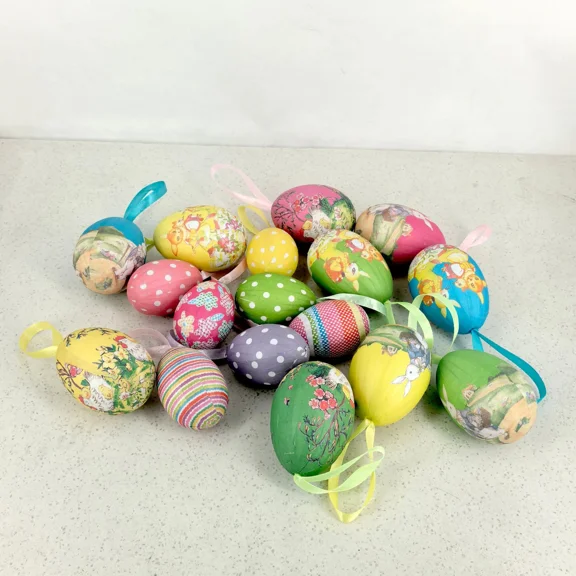 12 Pieces of Retro Paper Foam Egg Ornaments for Colorful Easter - Lightweight Handmade Eggs, Home Holiday Decorations, Spring Party Hanging Decorations
