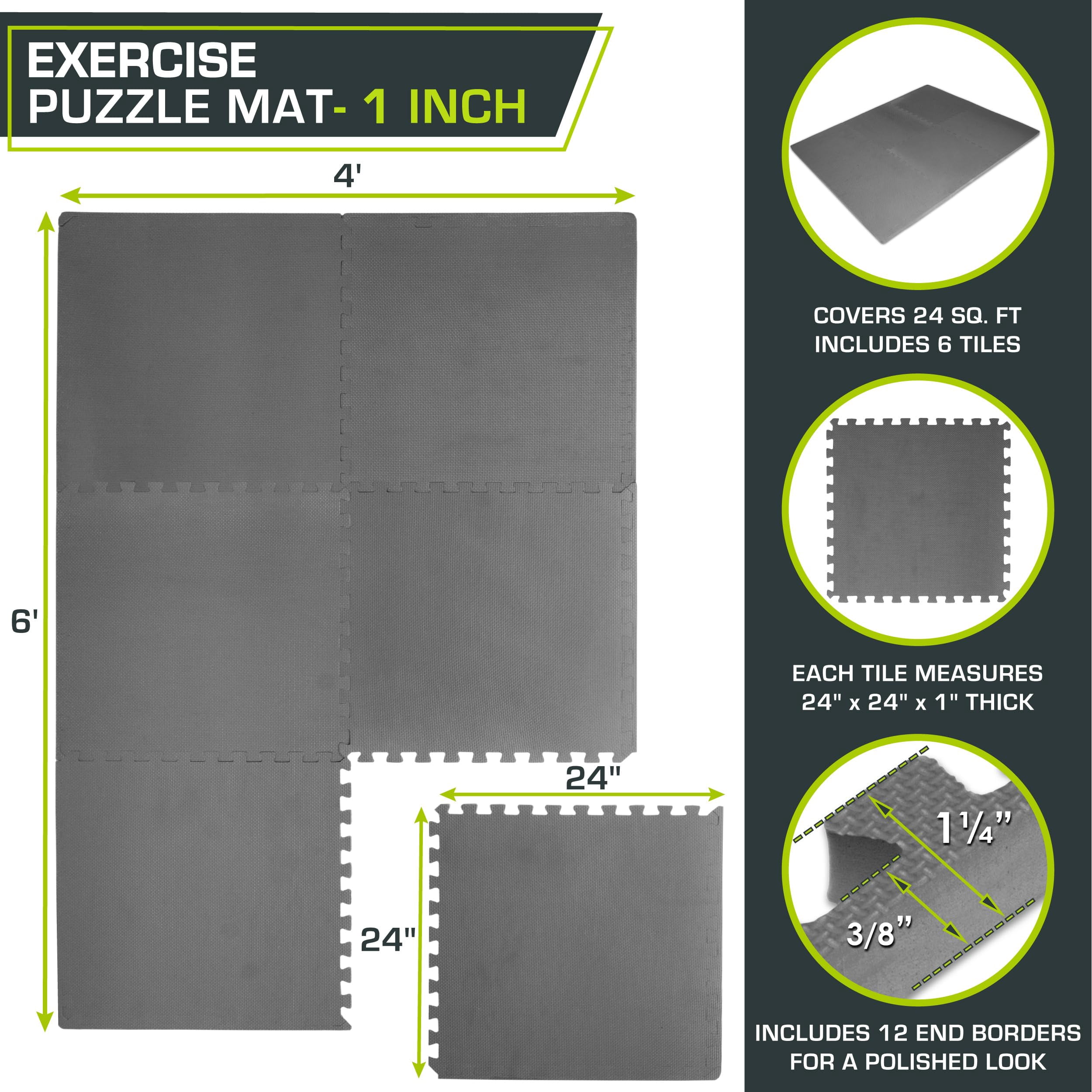 Weaved Pattern Extra Thick Exercise Puzzle Mat 1-inch  Eva Foam Interlocking Tiles For Protective Cushioned Flooring Home And Gym Equipment; Grey 24 Sq Ft 6