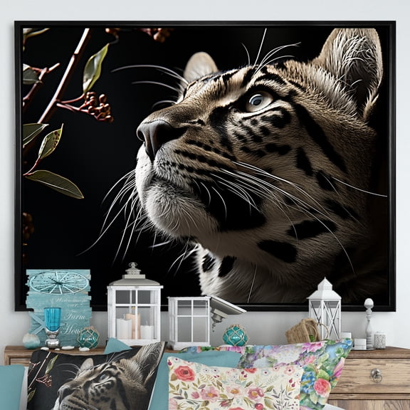 Designart "Glimpse Of Shadows In The Leopard'S World I" Animals Leopard Floater Framed Canvas Wall Art