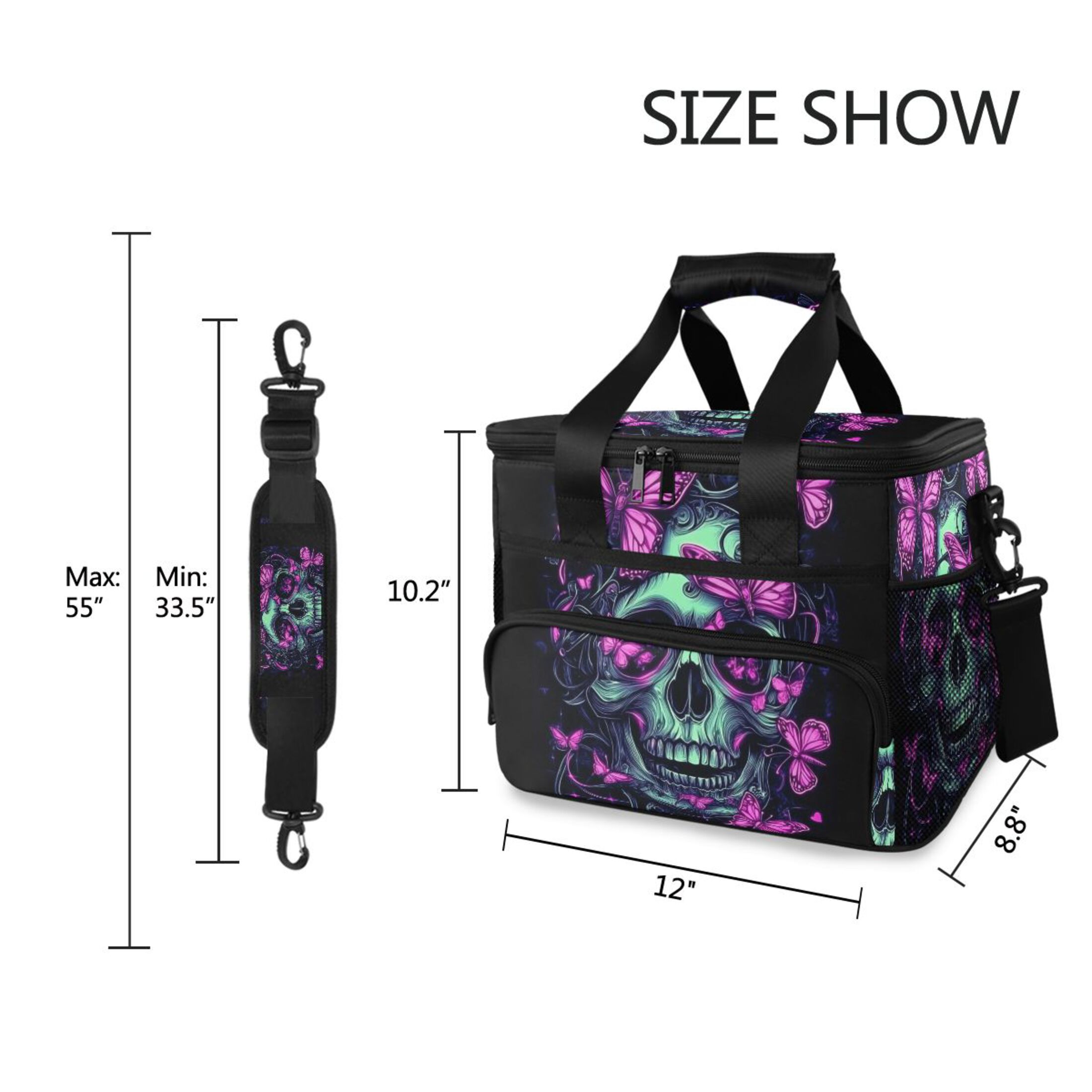 Purple Skull Butterfly Insulated Lunch Bag 15L Cooler Box for Women Men Work Camping Beach Travel