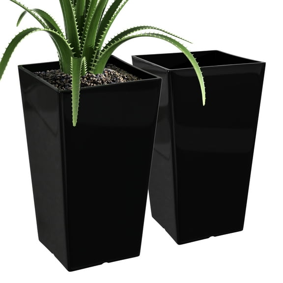 QCQHDU Large Planters for Outdoor Plants Flower Pots Set of 2,Tall Planters for Outdoor Plants,21 inch Outdoor Planters for Front Porch Planters（Black）