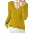 thumbnail image 2 of IMENGL Women's spring solid short lace v neck pullover, Yellow L, Size M-2XL, 2 of 4
