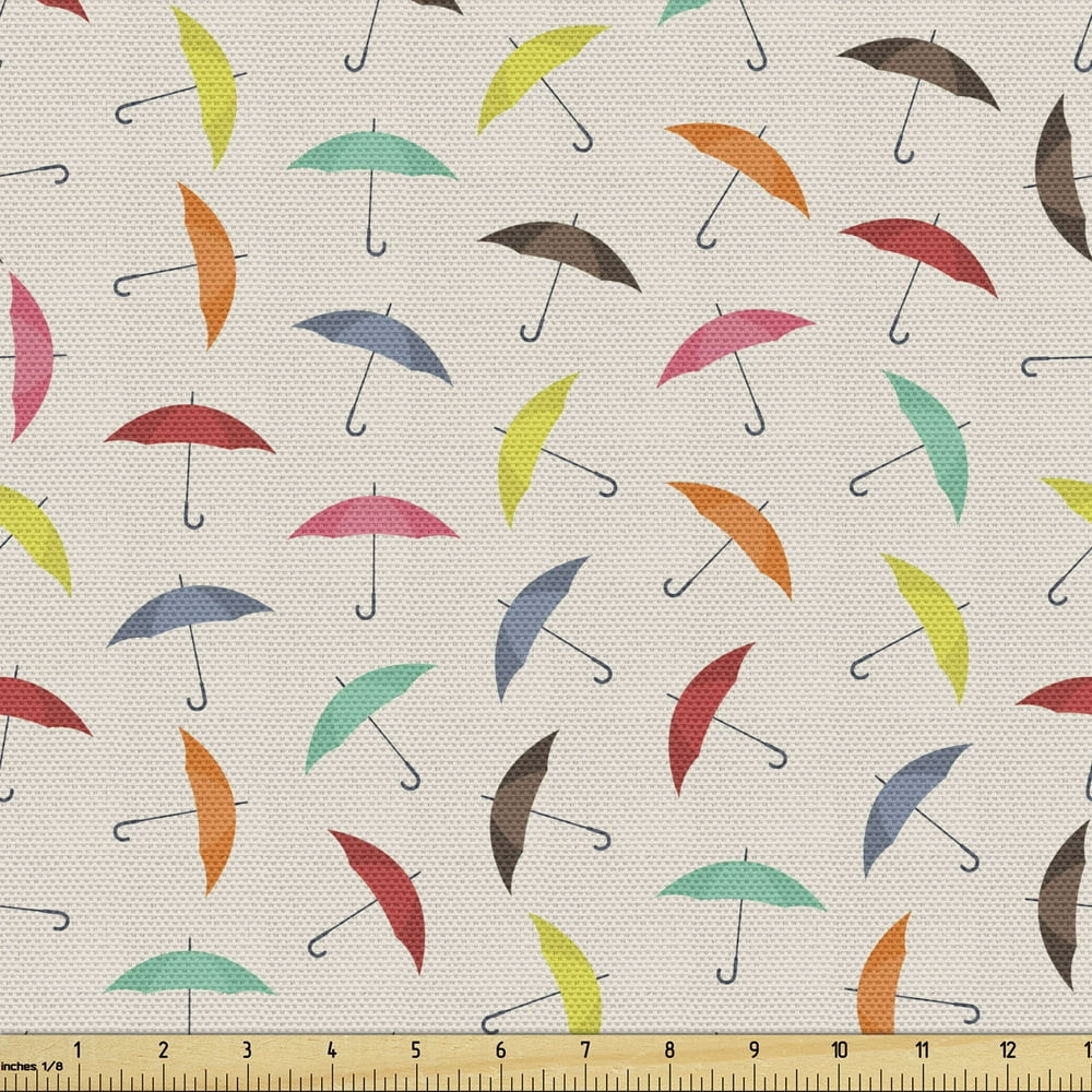 Umbrella Fabric by the Yard, Rainbow Colored Parasols Autumn Fall