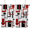 thumbnail image 5 of Abstract Geometric Squares Art Black Red Rod Pocket Short Curtain Half-Curtain For Home Kitchen Door Drape Cafe Small Window, 5 of 6