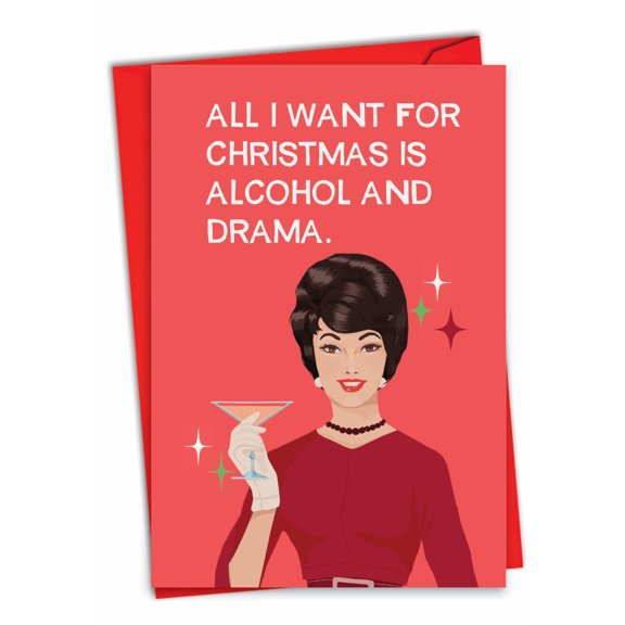1 Funny Christmas Card with Envelope - Alcohol And Drama C2933XSG