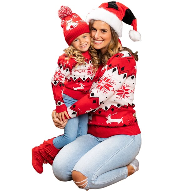 Family Matching Christmas Outfits Mommy and Me Xmas Snowflake Sweater
