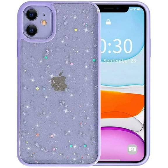 Compatible with iPhone 11 Case,Clear Sparkly Bling Star Glitter Design for Women Girls Soft TPU Shockproof Anti-Scratch Protective Cases for iPhone 11-Purple
