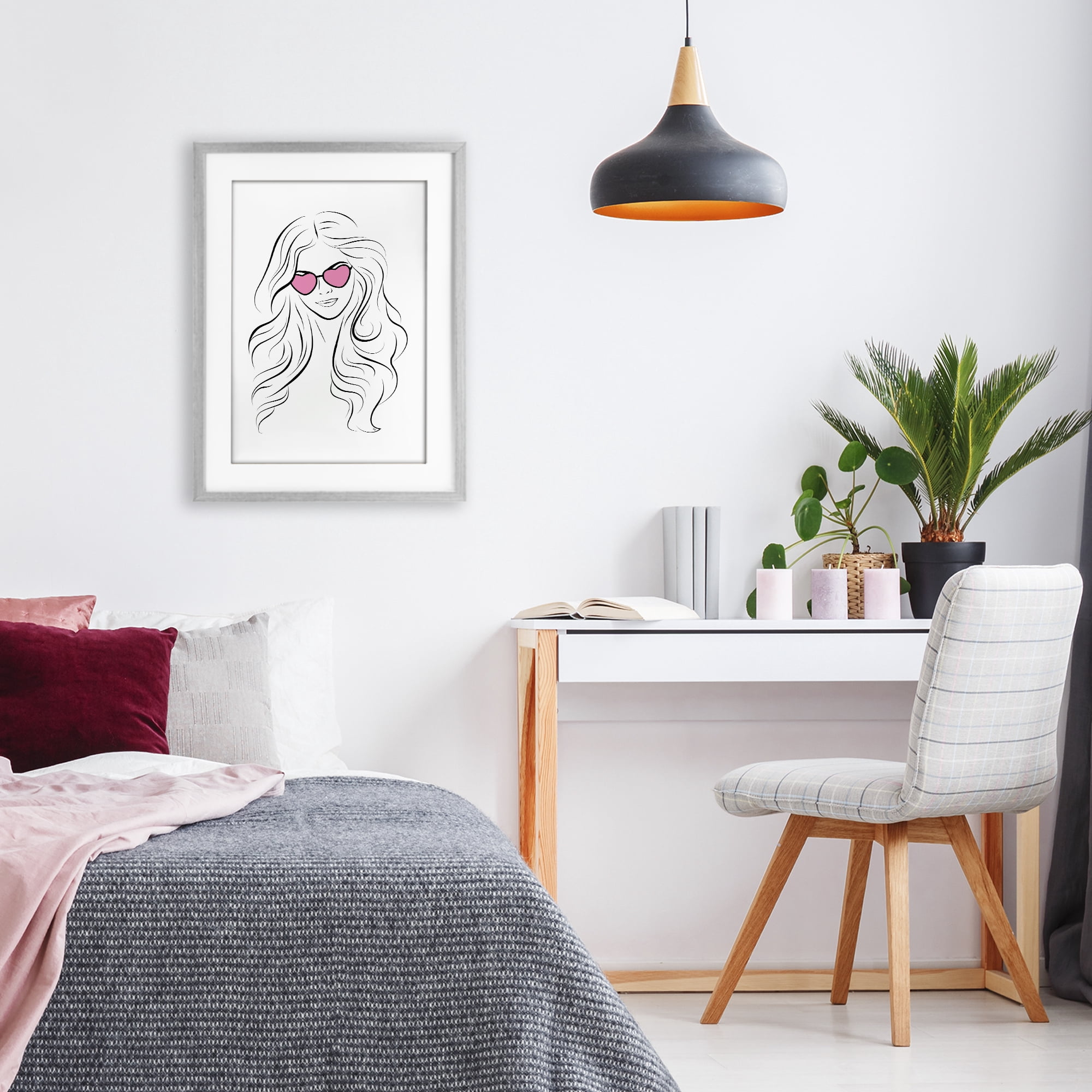 Stupell Industries Leila Pink Heart Sunglasses Gray Framed Print Under Glass, design by Martina Pavlova
