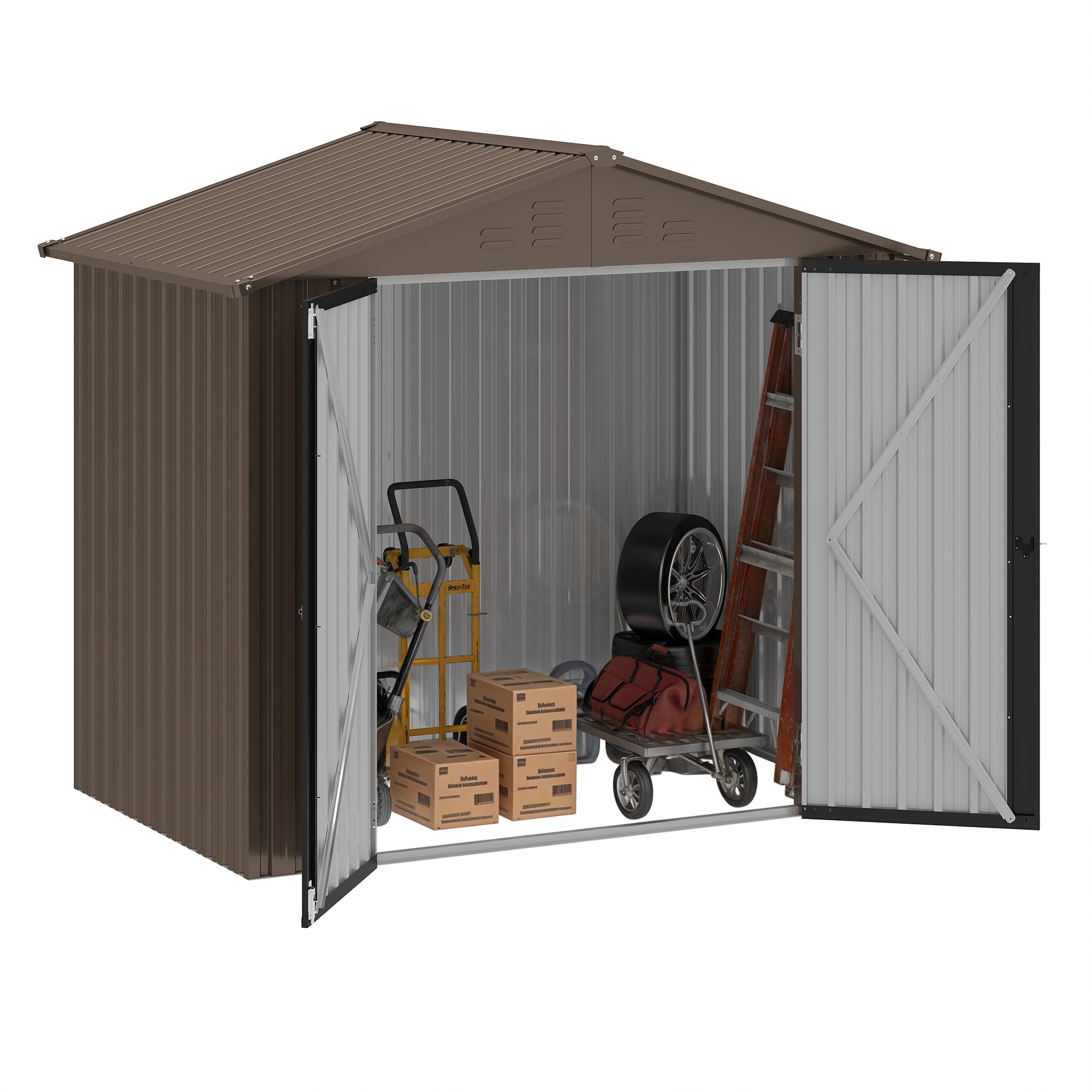 Uforic 6x4ft Metal Outdoor Storage Shed, Lockable and Waterproof with Gable Roof & Vents, Brown