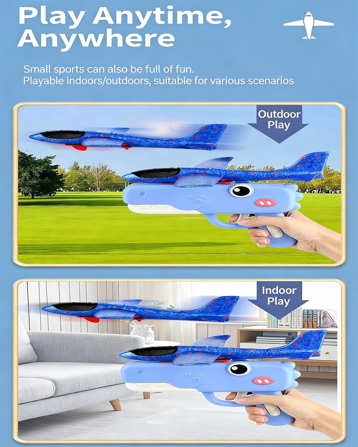 Dinosaur Foam Glider Launcher Toy, Dinosaur Catapult Gun Aircraft,  Outdoor Flying Catapult Toy for Backyard Park Beach Play
