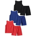 thumbnail image 3 of Fdqin Boys Shorts Set Letters Printed Basketball Lightweight Sleeveless Tank Top and Track Shorts Summer Outfits Red Blue Black 7-8 Years, 3 of 8
