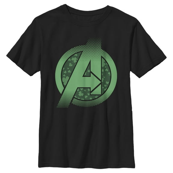 Boy's Marvel St. Patrick's Day Avengers' Logo  Graphic Tee Black X Large