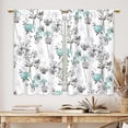 thumbnail image 3 of Teal Grey Flower Kitchen Curtains Floral Bathroom Curtains Window Treatment Drapes Tier Botanical Plant Rose Herb Wildflower Cafe Small Bedroom Short French Door Curtains 2 Panels 27.5x39 Inch, 3 of 6