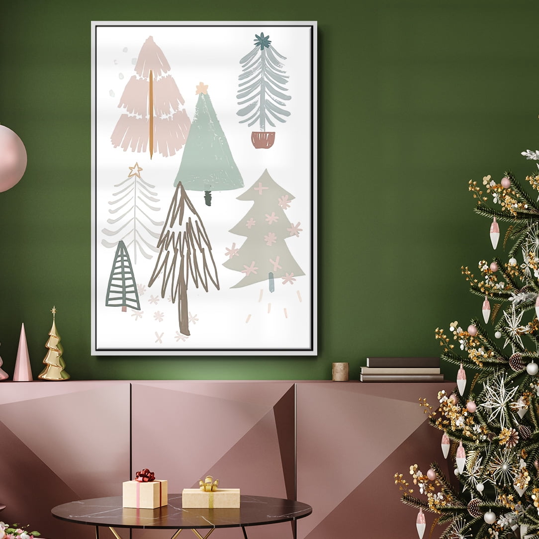 Christmas Tree Sketchbook Collection B - Framed Gallery Wrapped Holiday Canvas - 27 x 41 - White Frame