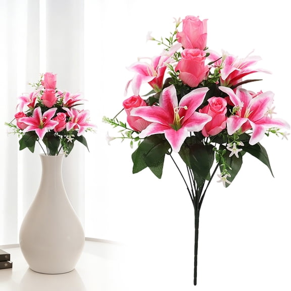 BinKFF Fake Lillies Artificial Flowers Real Touch PU Faux Flowers Lily Stems for Wedding Spring Bouquet Floral Arrangement Home Office Party Decorations for Mother's Day