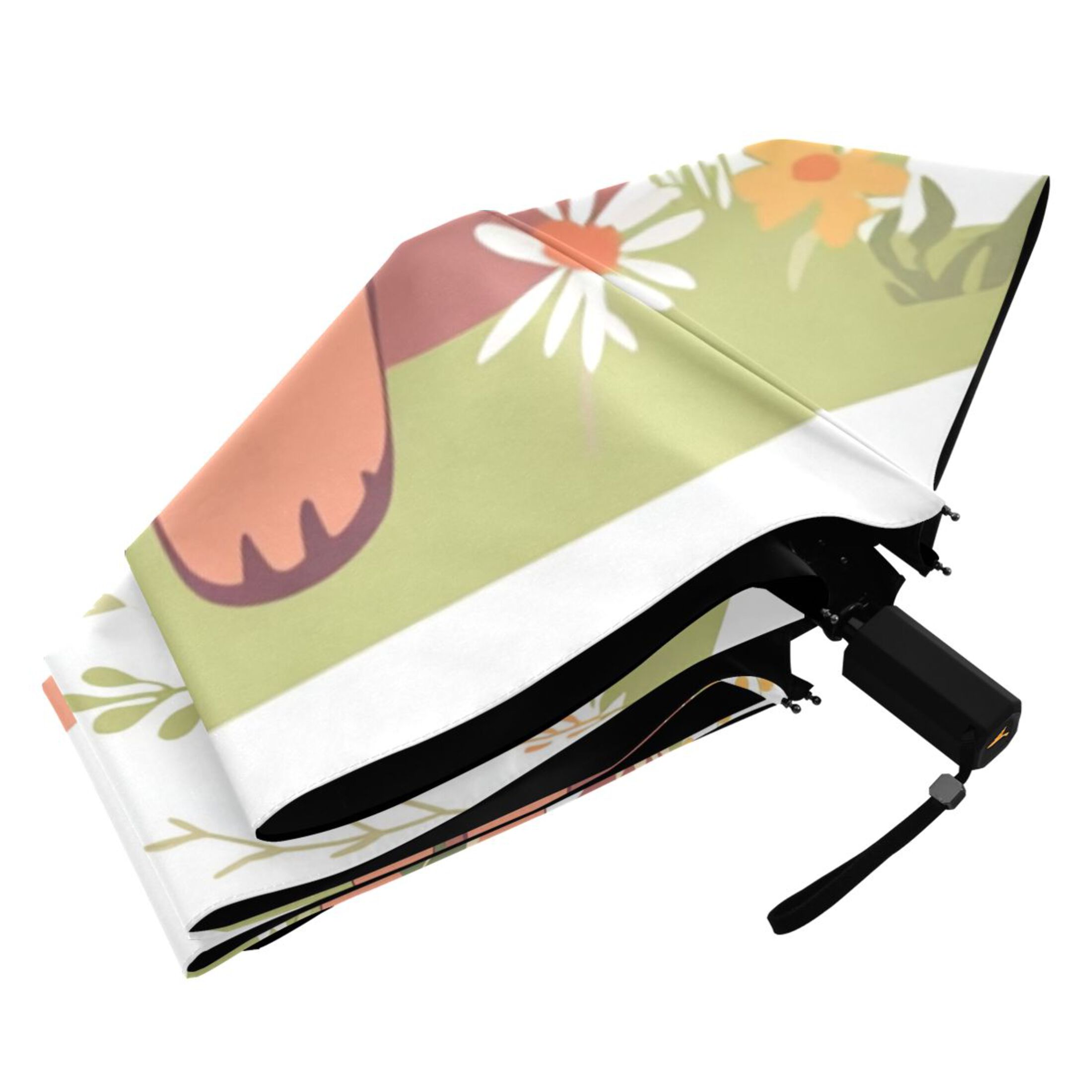 Cute Fox Holding Flowers All Weather Umbrella Triple Folding Parasol 6 Ribs UV Protection Portable