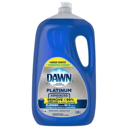 Dawn Platinum Dishwashing Liquid Refreshing Rain Scent 4X More Grease-Cleaning Power Odour Fighter 2.66 L 90 fl oz