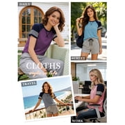 TEMOFON Summer Short Sleeve Tops for Women Color Block Casual Tunic Crew Neck Striped T Shirts Yellow Women Tops Size L