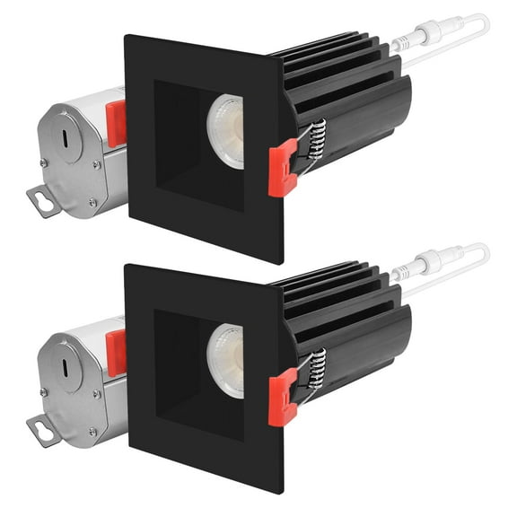 Luxrite 2" Square LED Recessed Lighting 15W 5CCT 2700K-5000K 1000LM Dimmable Wet Rated Black 2-Pack