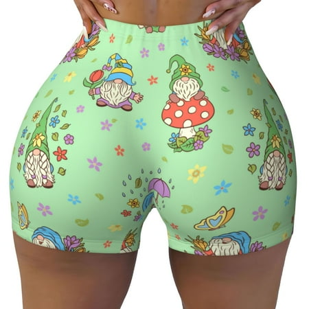 Workout Shorts Women  Spring Gnome Biker Shorts for Women Running Gym Spandex Shorts Tummy Control