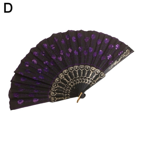 

Dancing Fan Folding Embroidered Sequin Dance Props Hand Fans; B2J0