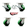 thumbnail image 2 of 4 Inch Kingpinless Green Poly on Steel Wheel Caster Set 4 Swivel Locks 2 Brakes, 2 of 2