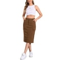 thumbnail image 2 of Falda Midi de Corderoy para Mujeres Inspire Chic, Cintura Alta, Espalda Elástica, Talla XL, Color Marrón, 2 of 6