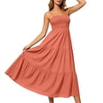 thumbnail image 4 of Womens Summer Dresses Bohemian Spaghetti Strap Smocked Tiered Long Beach Sun Dresses Sleeveless Solid Maxi Dress Tank Dresses for Women, 4 of 9