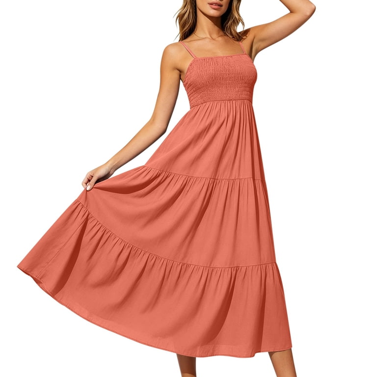 orange sun dress Sassy Shortcake Girls Who Twirl 65% Cotton 35% Polyester Moxiu Smocked Maxi Dress Women