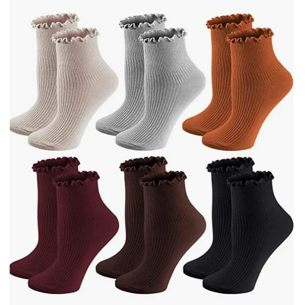 Calcetines de algodón para mujer, paquete de 6, transpirables, de doble aguja y de color liso.
