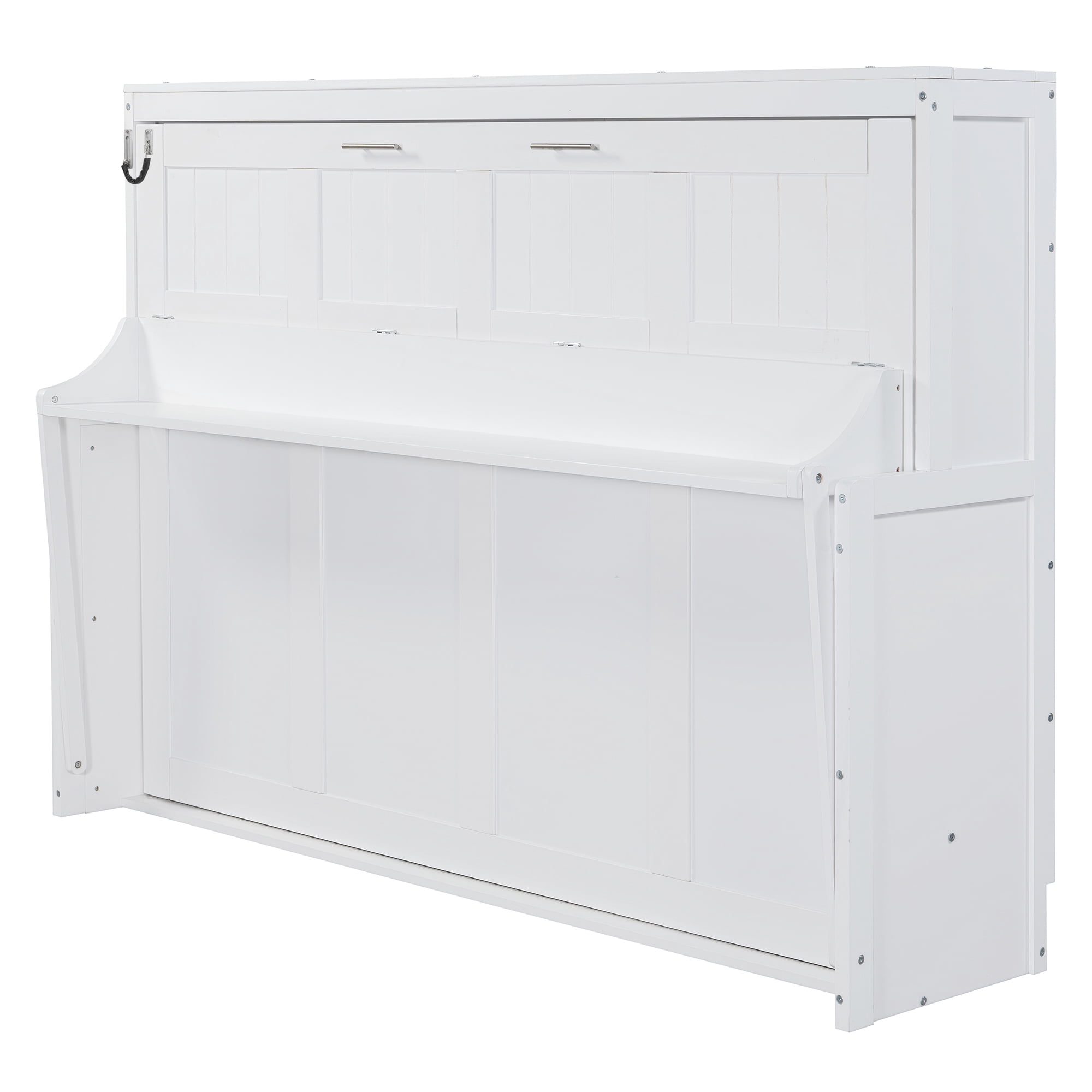 Mintazer Full Wall Murphy Bed with Desk & Hydraulic Lift, Multifunctional Foldable Bed for Small Spaces Apartments, White