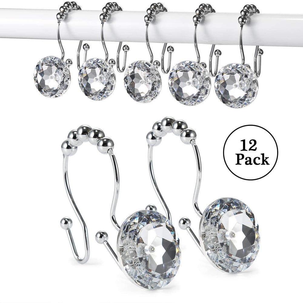 Decorative Shower Curtain Hooks,12Pc Double Glide Shower Curtain Rings Stainless Steel