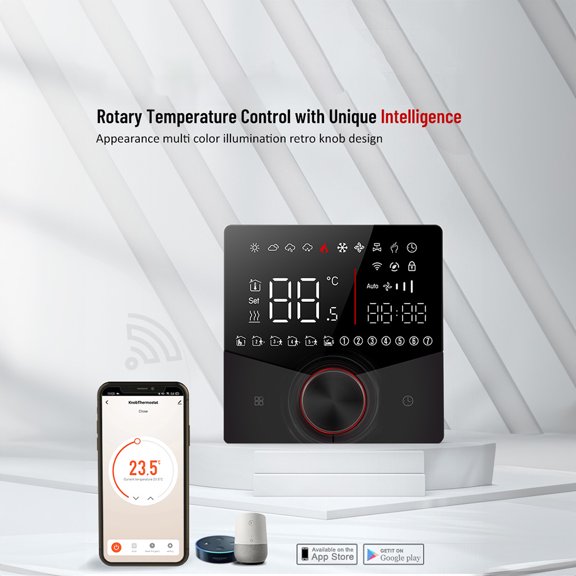 Programmable Smart WiFi Thermostat Voice Control Digital Weekly Programmable Temperature Controller Digital Smart Knob Thermostat with Dimmable Light Color