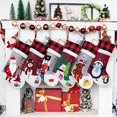 thumbnail image 3 of Calcetín navideño de 20 ", decoración para fiesta de Navidad, arpillera gris, cuadros rojos de búfalo, piel sintética suave, bonito patrón bordado, 3 of 4